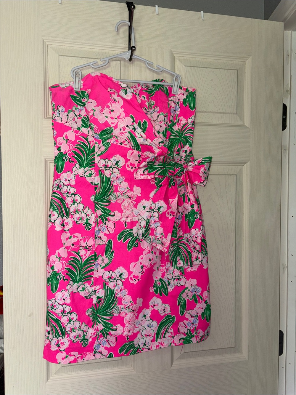 Lilly Pulitzer Hot Pink Floral Strapless Tie-Waist Dress size 6